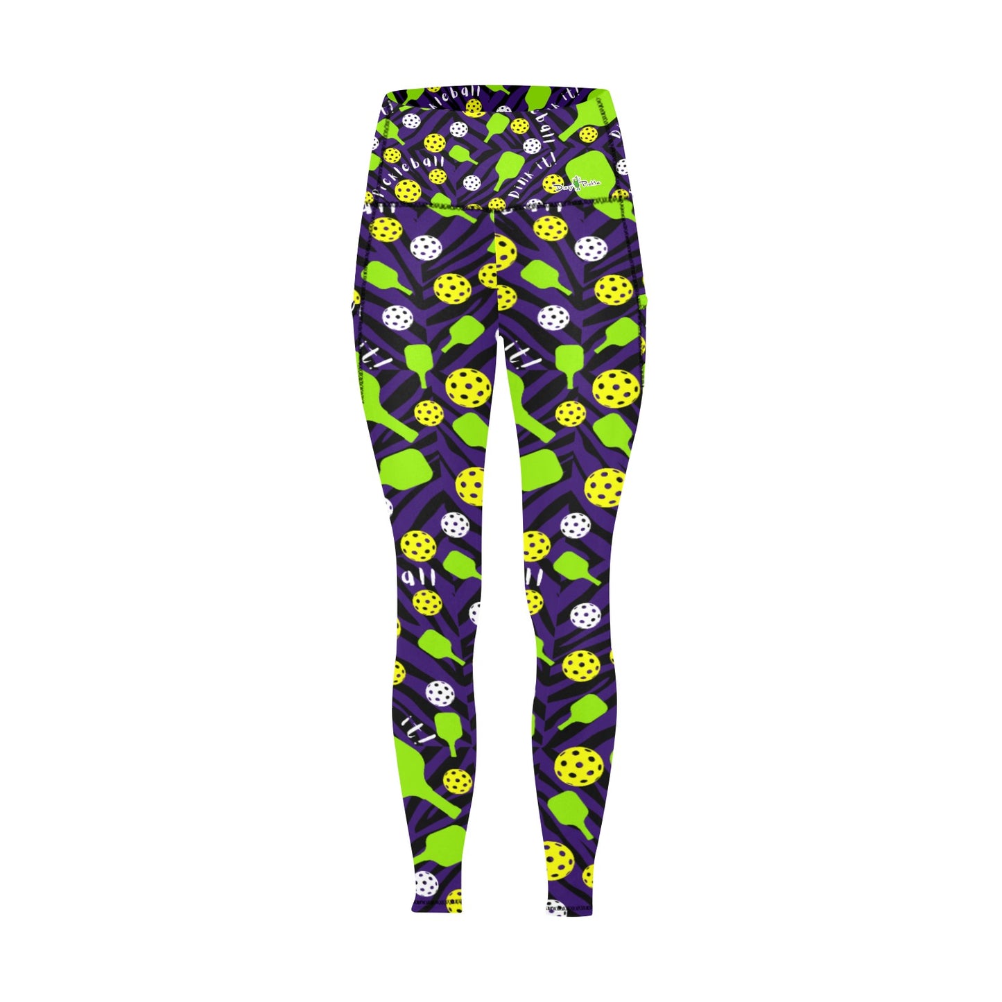 Dizzy Pickle Dinking Diva BG Women's Pickleball Performance Leggings (Ankle Length, High-Waisted, & Two Side Pockets)