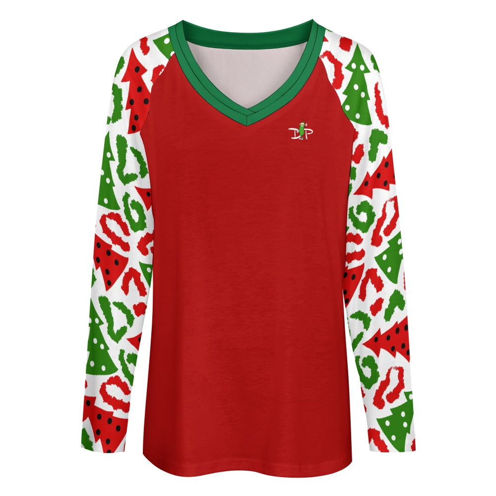 Dizzy Pickle Christmas Holly Cheer Collection Variety Set 6 Women's Pickleball Double Layered V-Neck Loose Tee