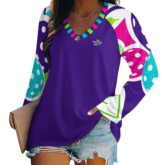 Dizzy Pickle Diana Purple Women's Pickleball Long sleeve Double Layered V-Neck Loose Tee