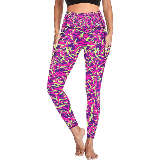 Dizzy Pickle Lesia PPG Confetti Women's Pickleball Performance Leggings (Ankle Length, High-Waisted, & Two Side Pockets)