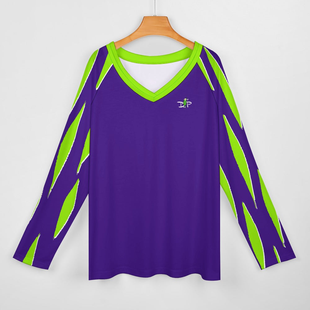 Dizzy Pickle Dinking Diva Drips Purple  Women's Pickleball Long sleeve Double Layered V-Neck Loose Tee