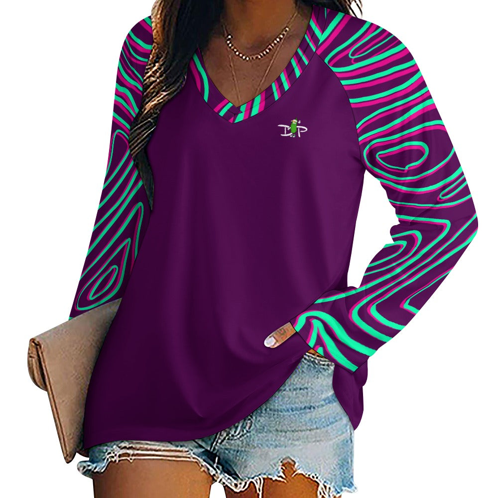 Dizzy Pickle Charlotte Collection Women's Pickleball Long sleeve Double Layered V-Neck Loose Tee