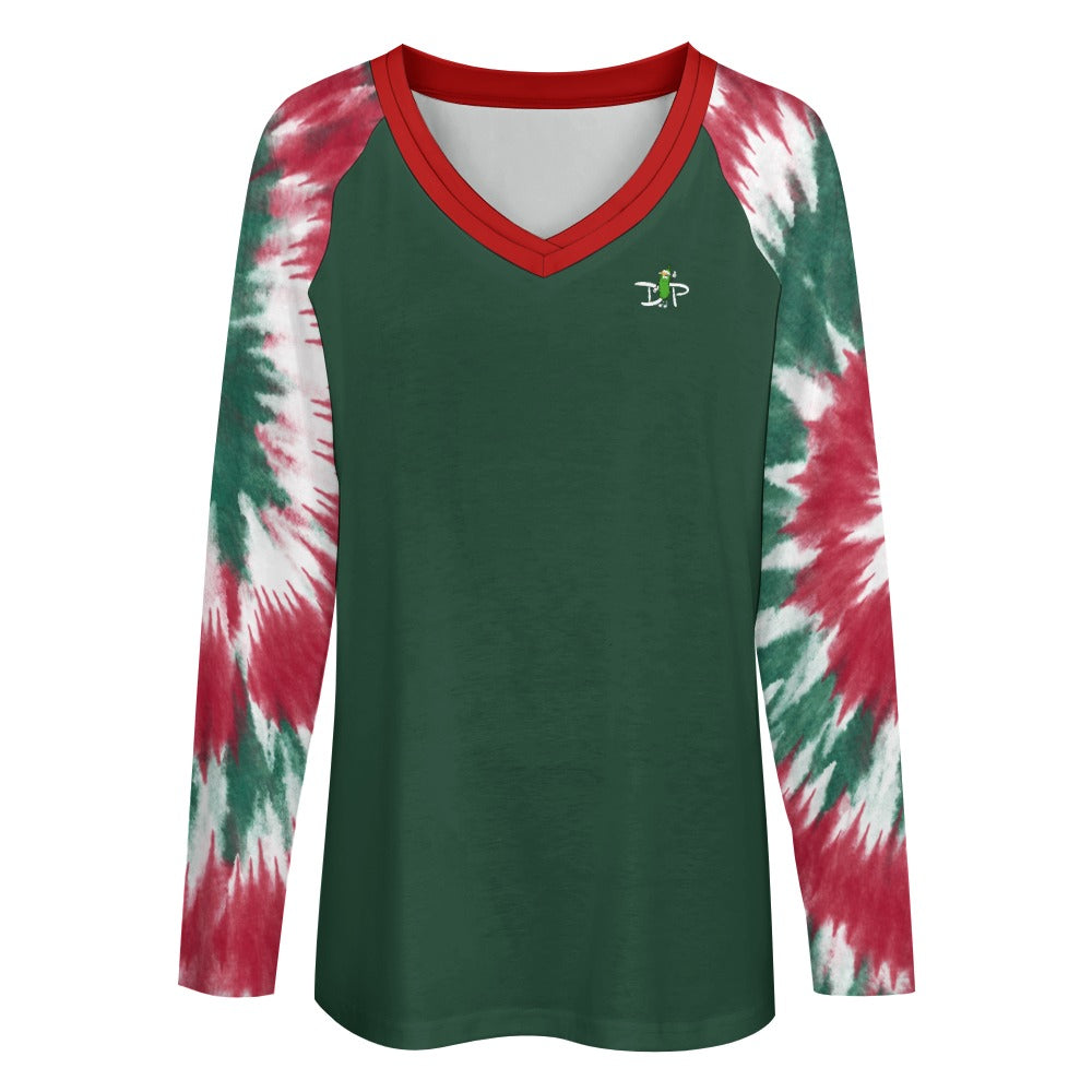 Dizzy Pickle Christmas Holly Cheer Collection Variety Set 6 Women's Pickleball Double Layered V-Neck Loose Tee