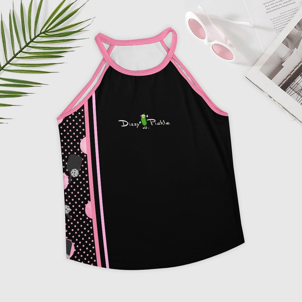 Dizzy Pickle Page Polka Dots_Paddles Black Women's Pickleball Crew Neck Vest