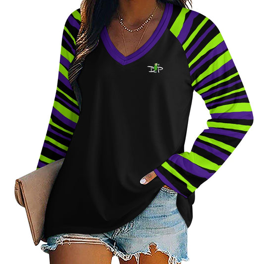 Dizzy Pickle Dinking Diva BG Stripes Women's Pickleball Long sleeve Double Layered V-Neck Loose Tee