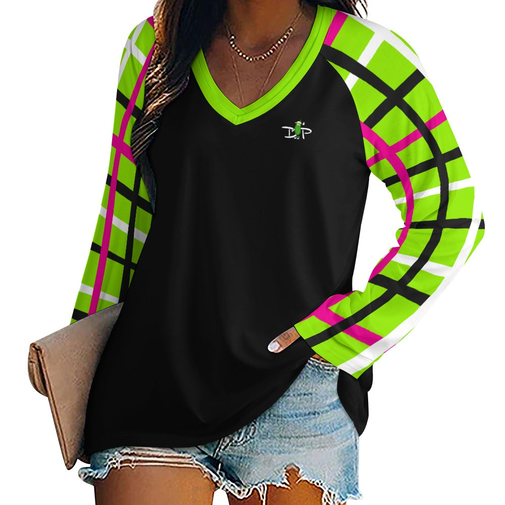 Dizzy Pickle Dinking Diva BG Weave Women's Pickleball Long sleeve Double Layered V-Neck Loose Tee