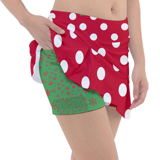 Dizzy Pickle Christmas Polka Dots Red Women's Pickleball Classic 15" Pickleball Skort with Inner Shorts