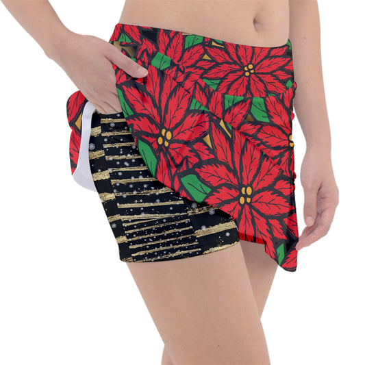 Dizzy Pickle Christmas Poinsetta in Bloom Women's Pickleball Classic 15" Pickleball Skort with Inner Shorts