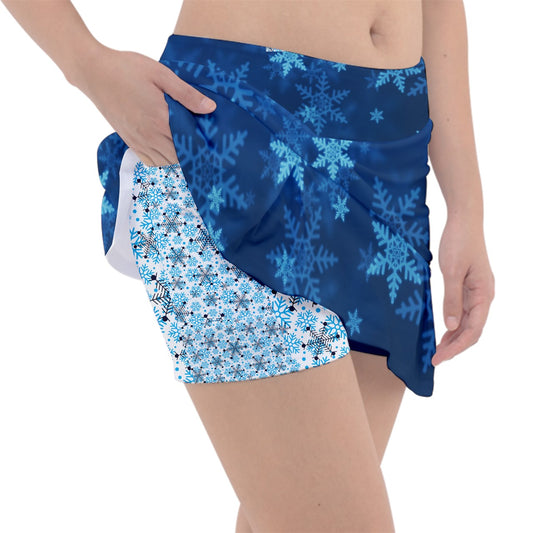 Dizzy Pickle Christmas Blue Snowflakes Women's Pickleball Classic 15" Pickleball Skort with Inner Shorts