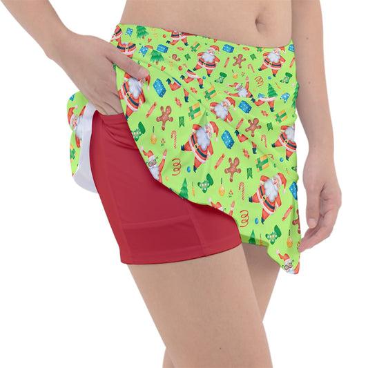 Dizzy Pickle Christmas Santa's Party Green Women's Pickleball Classic 15" Pickleball Skort with Inner Shorts