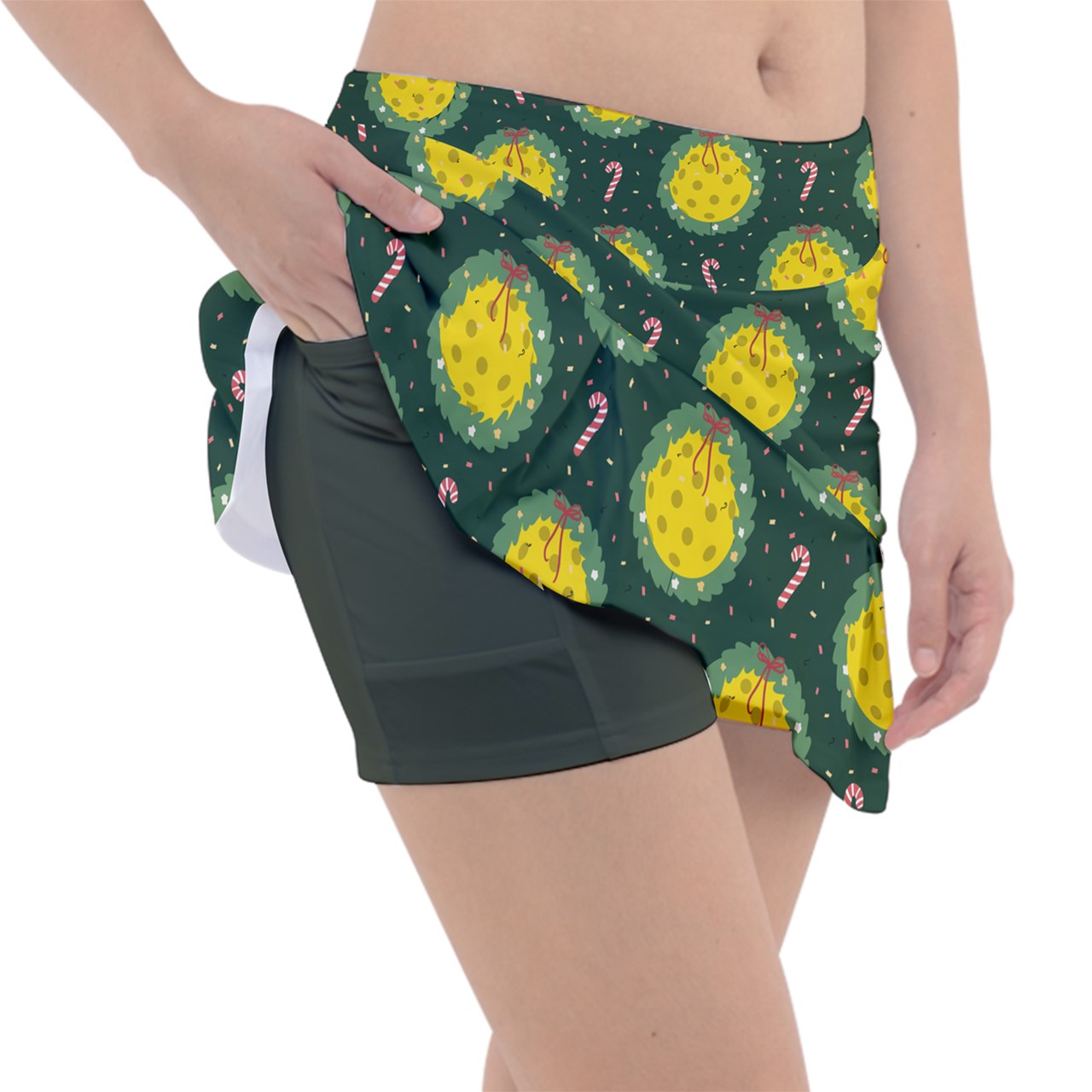 Dizzy Pickle Christmas Deck The Halls with Pickleballs Women's Pickleball Classic 15" Pickleball Skort with Inner Shorts