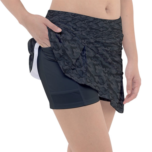 Dizzy Pickle Jan Black_Gray Women's Pickleball Classic 15" Pickleball Skort with Inner Shorts