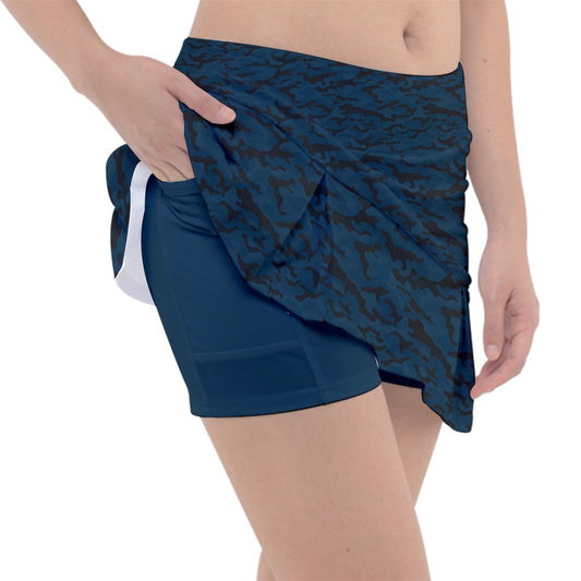 Dizzy Pickle Jan Black_Blue Women's Pickleball Classic 15" Pickleball Skort with Inner Shorts