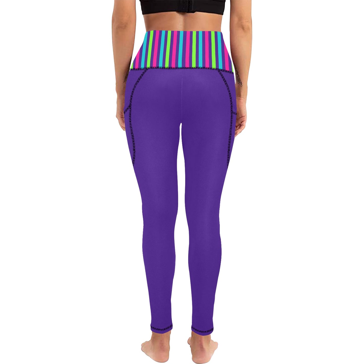 Dizzy Pickle Diana Stripes Purple Women's Pickleball Performance Leggings (Ankle Length, High-Waisted, & Two Side Pockets)