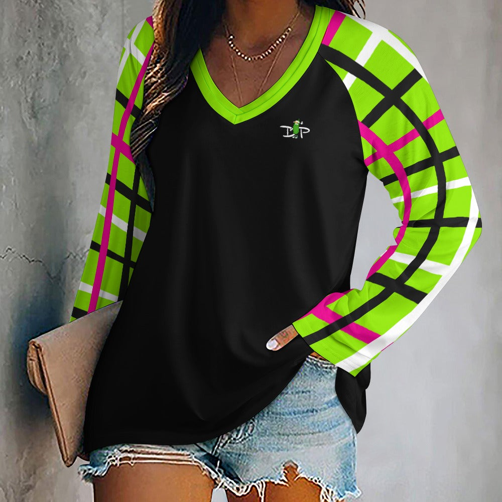 Dizzy Pickle Dinking Diva BG Weave Women's Pickleball Long sleeve Double Layered V-Neck Loose Tee