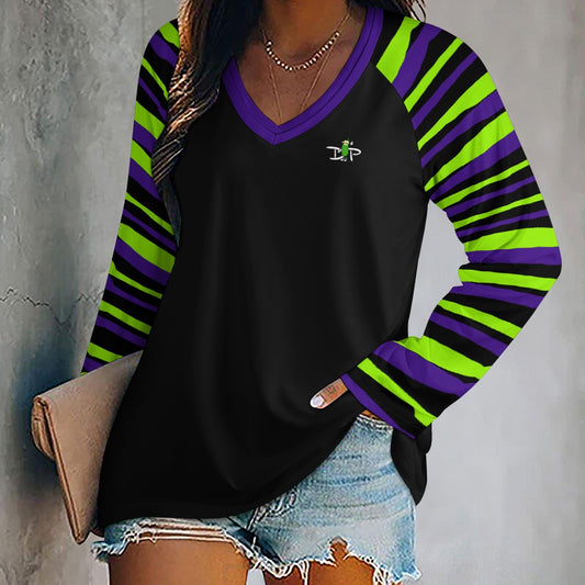 Dizzy Pickle Dinking Diva BG Stripes Women's Pickleball Long sleeve Double Layered V-Neck Loose Tee