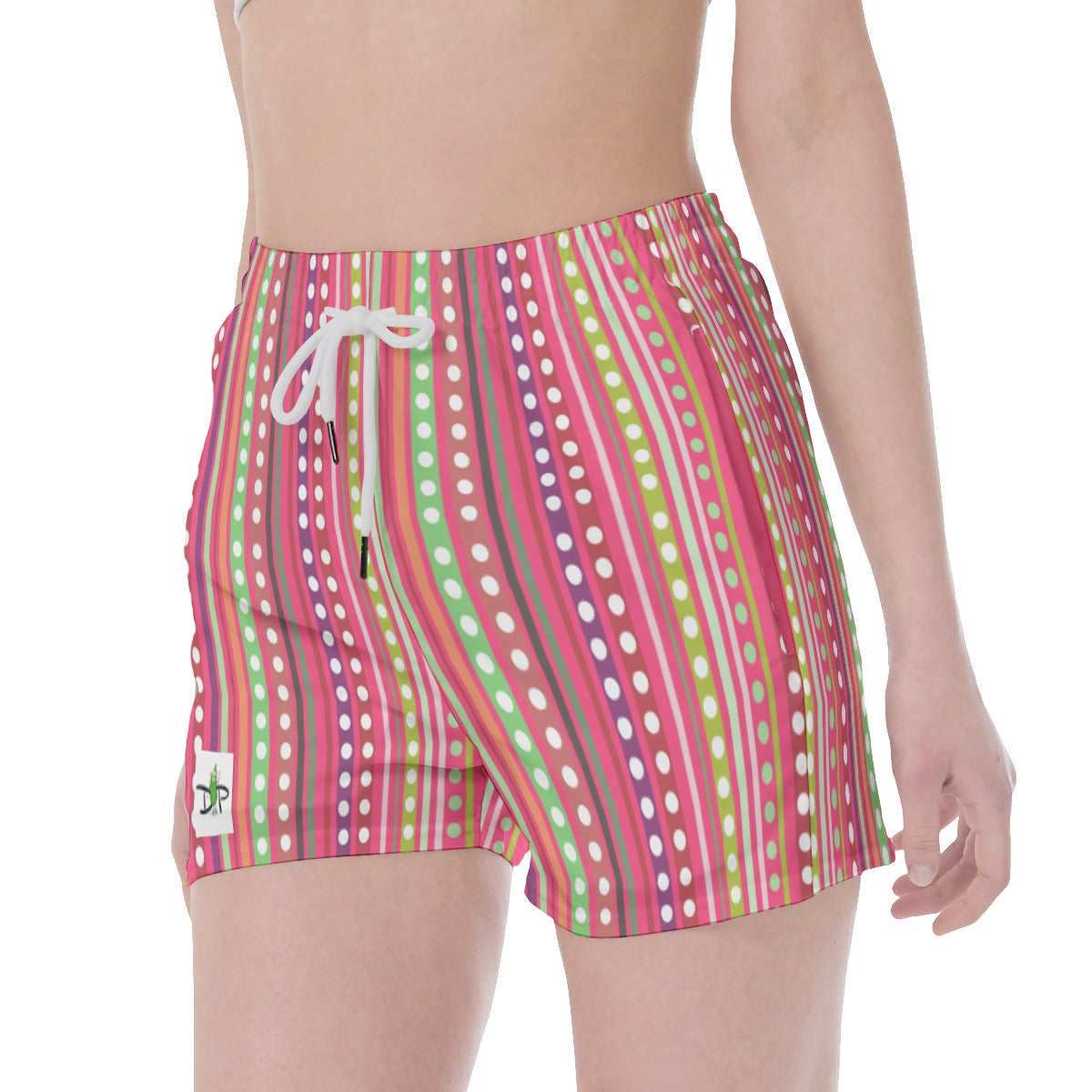 LARGE Dizzy Pickle Courtney Stripes Women's Pickleball Sport Shorts with Pockets White Rose