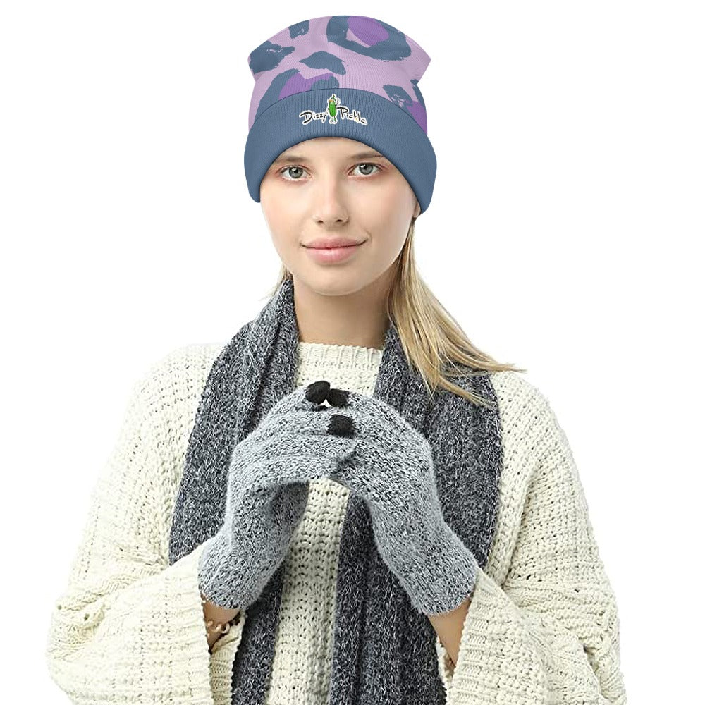 Dizzy Pickle Laura Lavender Animal Print One-Size Knitted Beanie