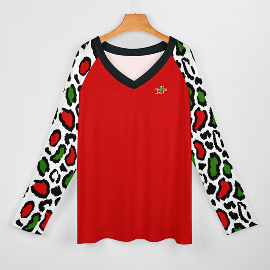 Dizzy Pickle Christmas Leopard Women's Pickleball Double Layered V-Neck Loose Tee