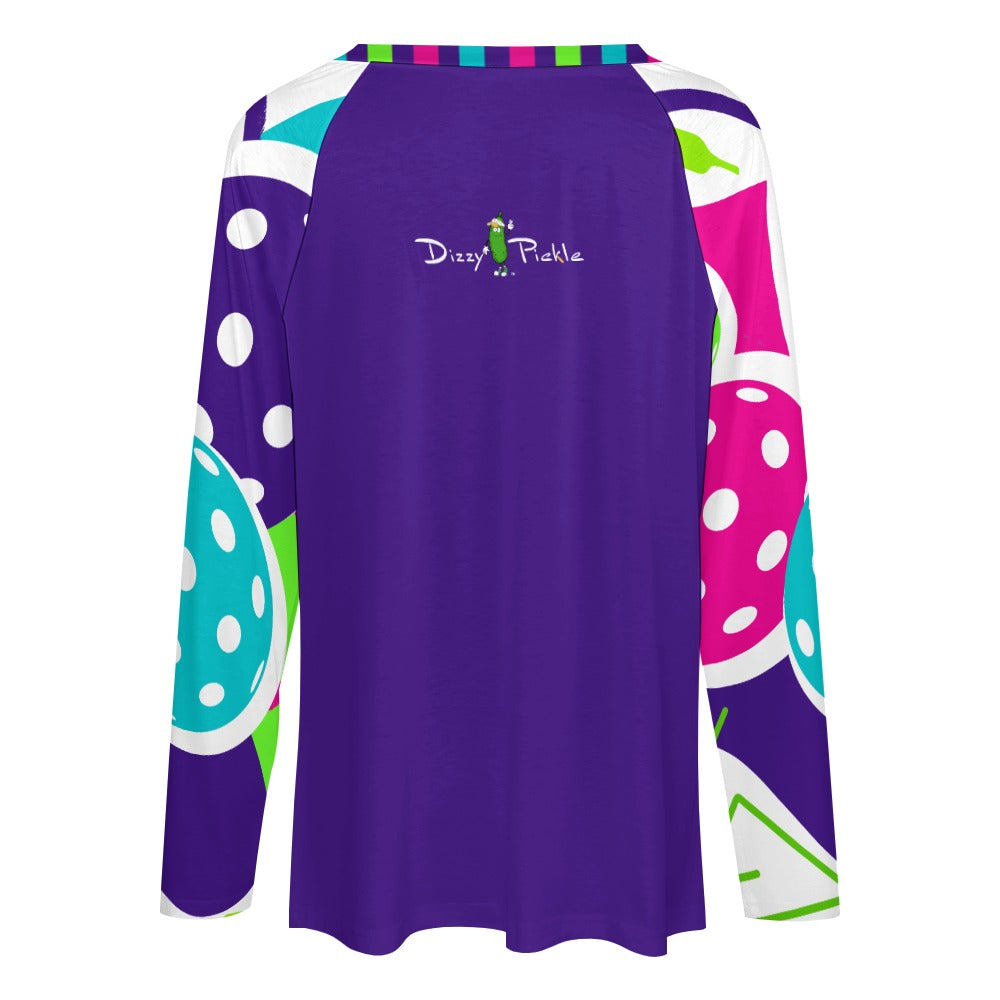 Dizzy Pickle Diana Purple Women's Pickleball Long sleeve Double Layered V-Neck Loose Tee