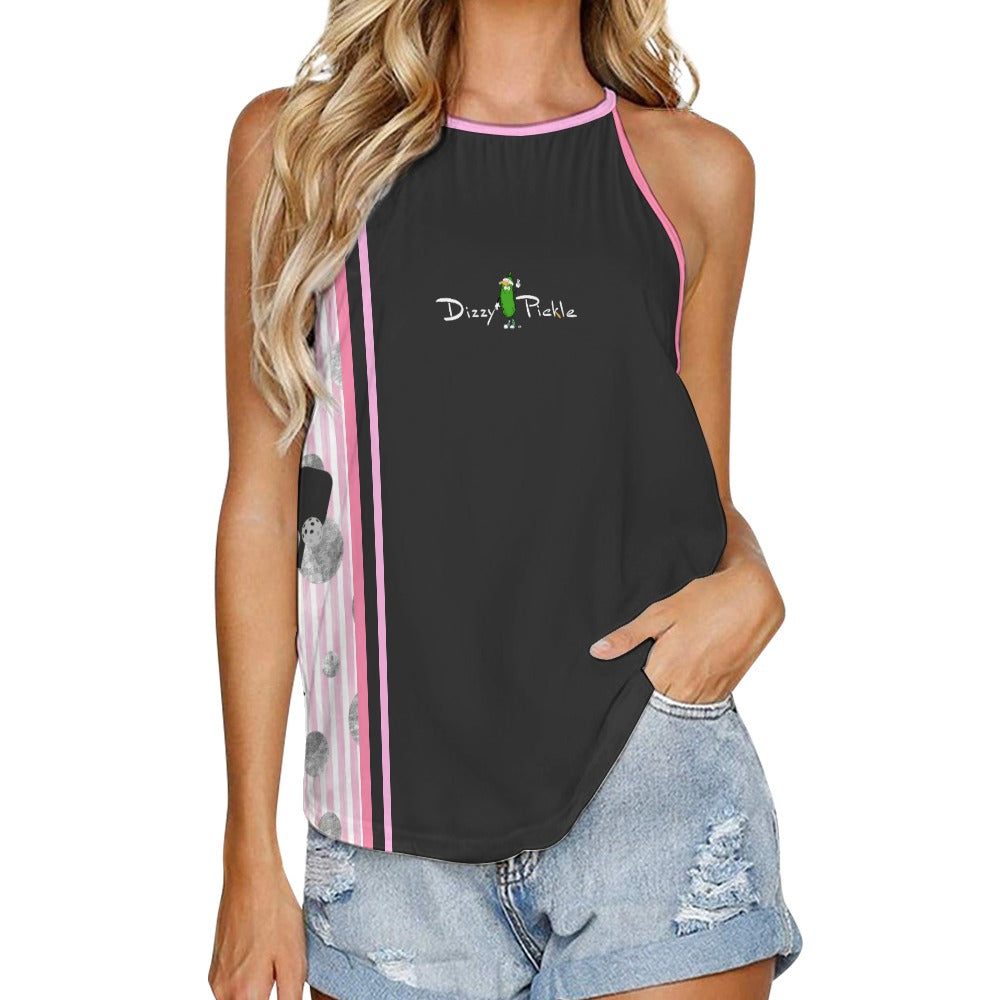 Dizzy Pickle Page Charcoal Polka Dots_Paddle_Stripes Women's Pickleball Crew Neck Vest