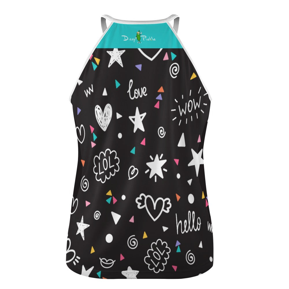 Dizzy Pickle Rachel Black Women's Pickleball Sleeveless Crew Neck Vest Tank Top