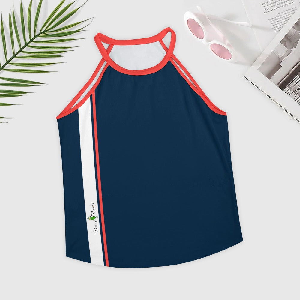 Dizzy Pickle PICKLEBALL Racing Stripe Midnight Blue/Coral Women's Pickleball Crew Neck Sleeveless Vest