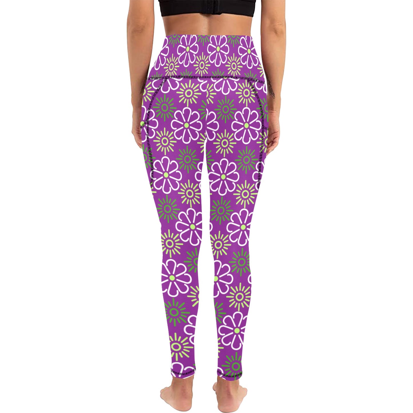 Dizzy Pickle April Purple Women's Pickleball Performance Leggings (Ankle Length, High-Waisted, & Two Side Pockets)