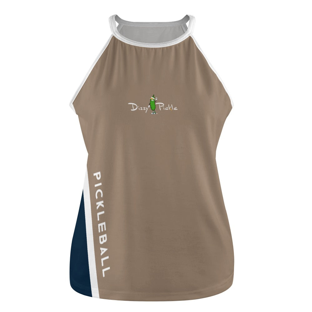 Dizzy Pickle Performance DS Women's Pickleball Sleeveless Crew Neck Vest Taupe Navy Blue