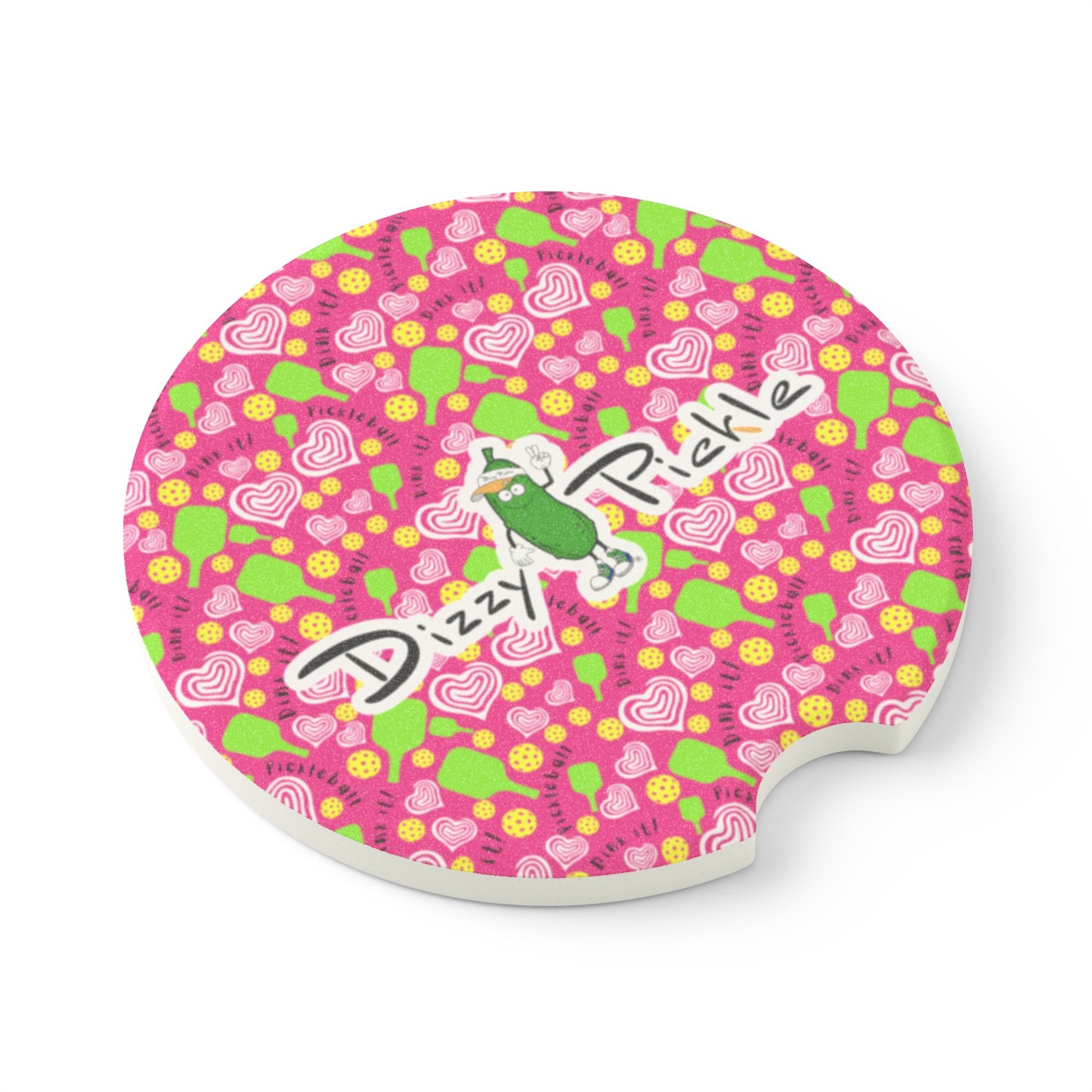 Dizzy Pickle Dinking Diva Hearts PG Soapstone Car Coaster