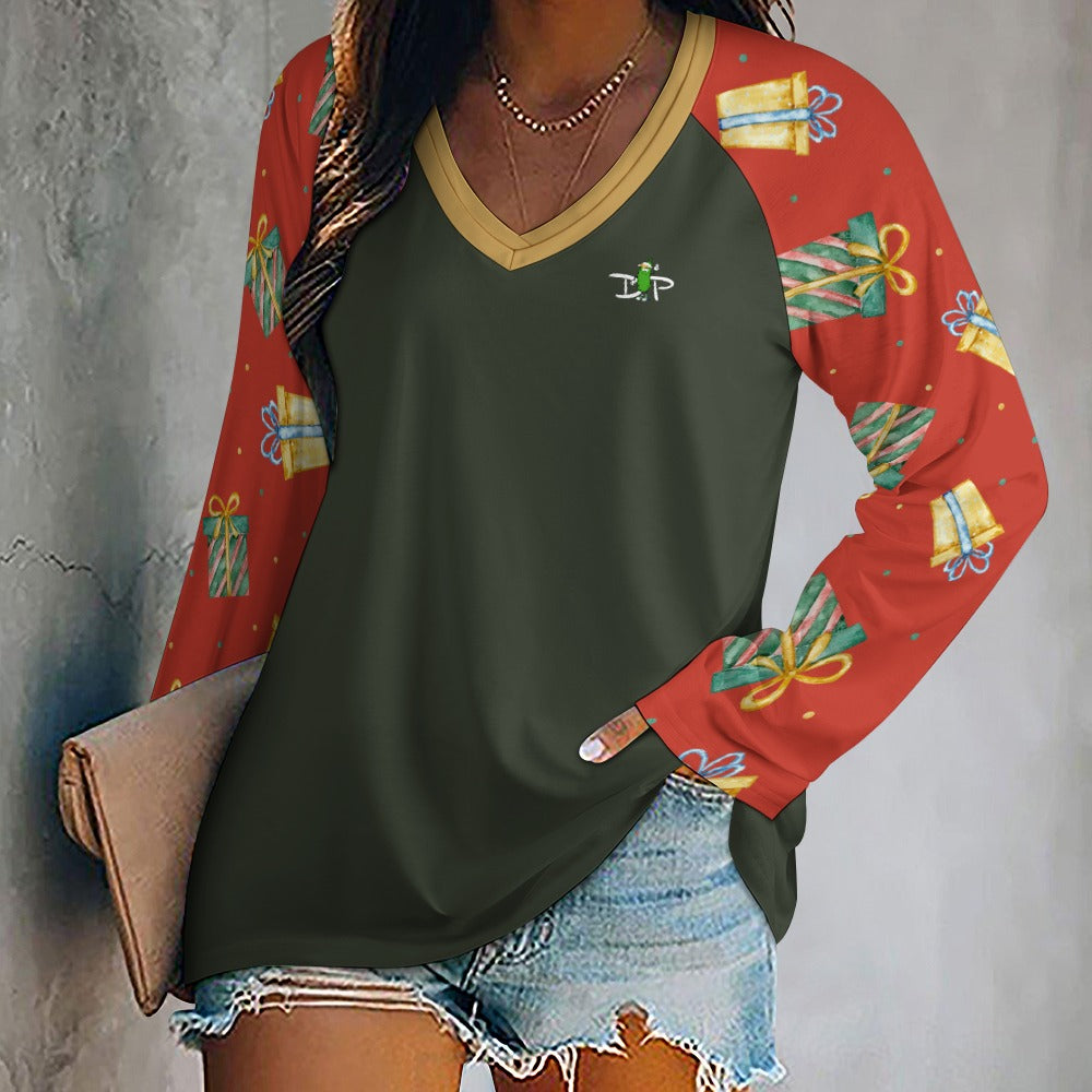 Dizzy Pickle Christmas Holly Cheer Collection Variety Set 6 Women's Pickleball Double Layered V-Neck Loose Tee