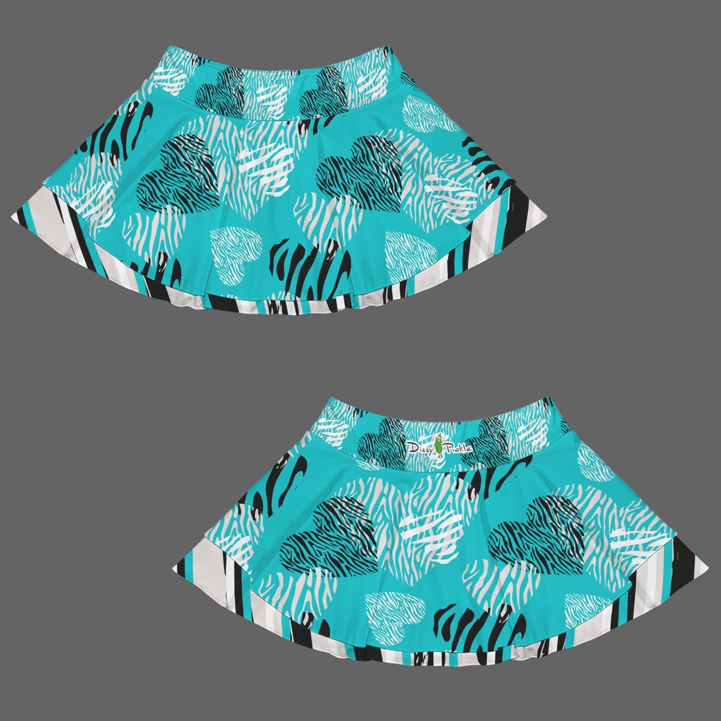 Dizzy Pickle Shelley Turquoise Hearts Women's Double Hem Pickleball Skort