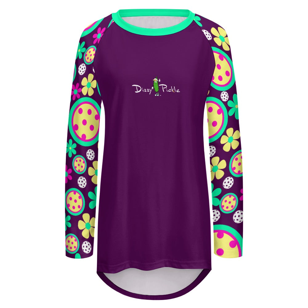 2X-LARGE Dizzy Pickle Charlotte Plum_Main Women's Pickleball Long Crew Neck Long Sleeve T-Shirt