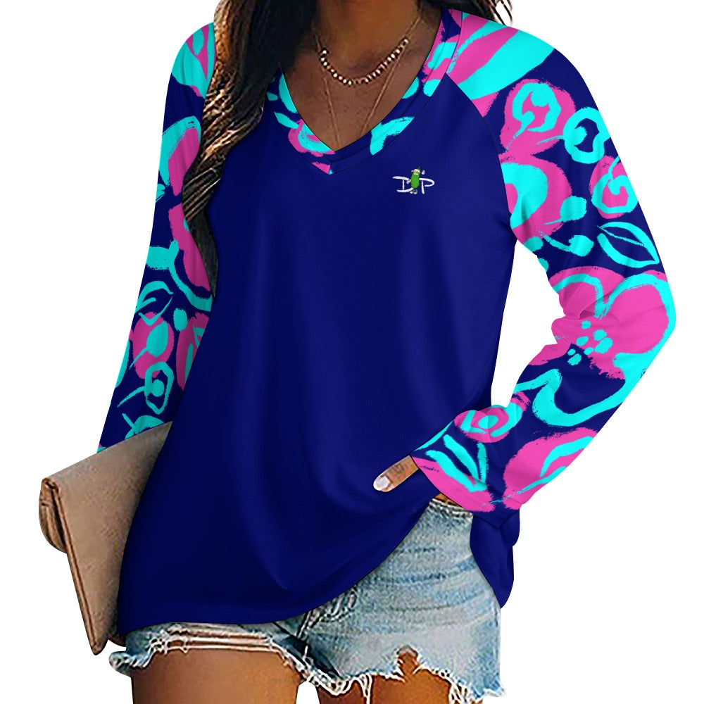 Dizzy Pickle Lesia BBP Blooms Women's Pickleball Long sleeve Double Layered V-Neck Loose Tee