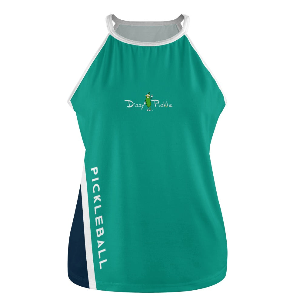 Dizzy Pickle Performance DS Women's Pickleball Sleeveless Crew Neck Vest Light Sea Green Navy Blue