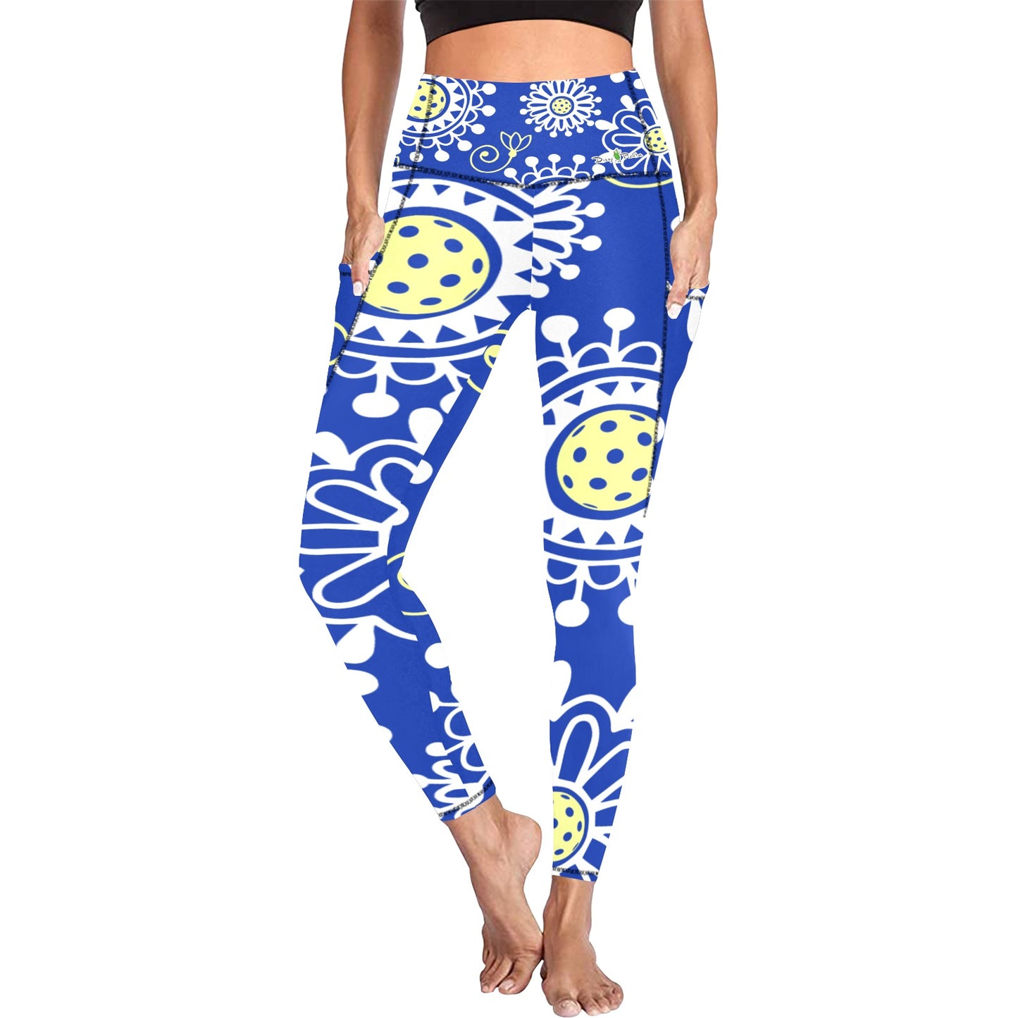 Dizzy Pickle Coming Up Daisies BY Women's Pickleball Performance Leggings (Ankle Length, High-Waisted, & Two Side Pockets)