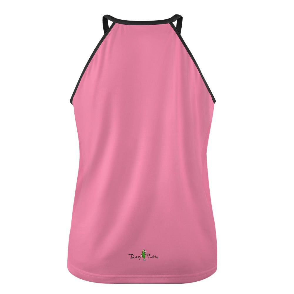 Dizzy Pickle Page Deep Pink Polka Dots and Paddles Mini Women's Pickleball Crew Neck Vest