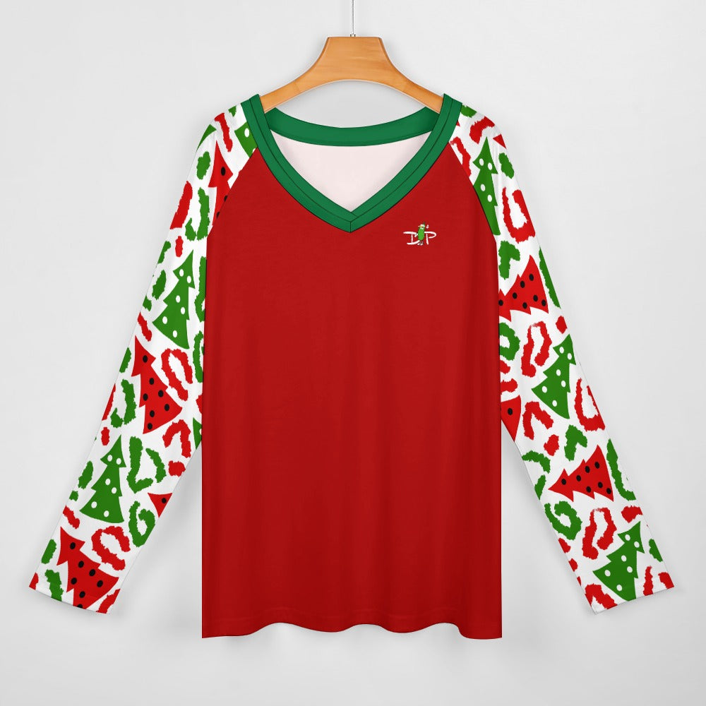 Dizzy Pickle Christmas Holly Cheer Collection Variety Set 6 Women's Pickleball Double Layered V-Neck Loose Tee