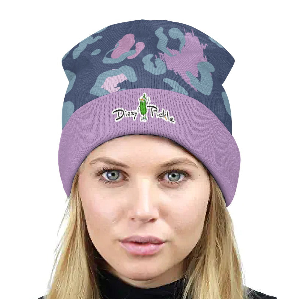 Dizzy Pickle Laura Dark Teal Animal Print One-Size Knitted Beanie