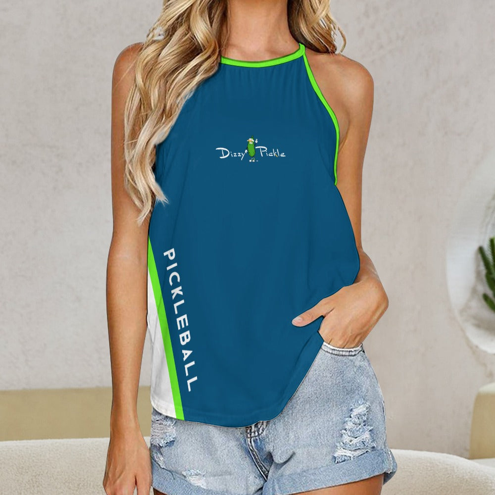 Dizzy Pickle Performance DS Women's Pickleball Sleeveless Crew Neck Vest Dark Turquoise Lime Green