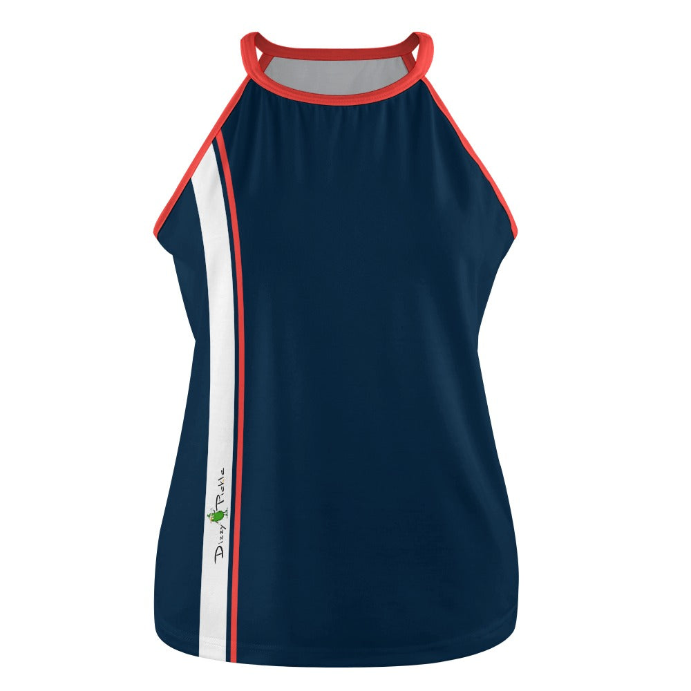 Dizzy Pickle PICKLEBALL Racing Stripe Midnight Blue/Coral Women's Pickleball Crew Neck Sleeveless Vest