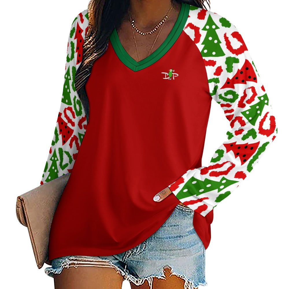 Dizzy Pickle Christmas Holly Cheer Collection Variety Set 6 Women's Pickleball Double Layered V-Neck Loose Tee