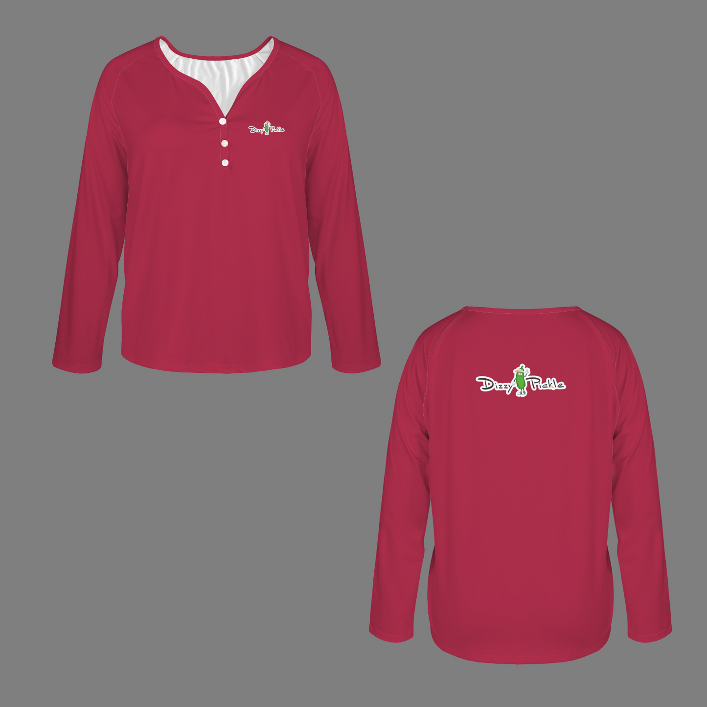 Three Button Long Sleeve Dark Red