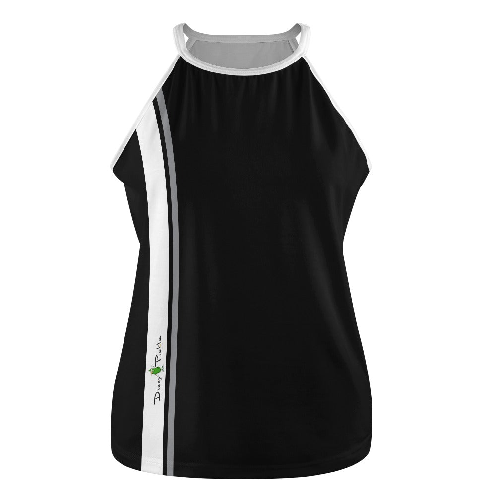 Dizzy Pickle Lesia Racing Stripes BGW Women's Pickleball Sleeveless Crew Neck Vest Black