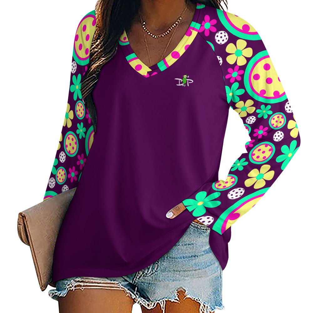 Dizzy Pickle Charlotte Collection Women's Pickleball Long sleeve Double Layered V-Neck Loose Tee