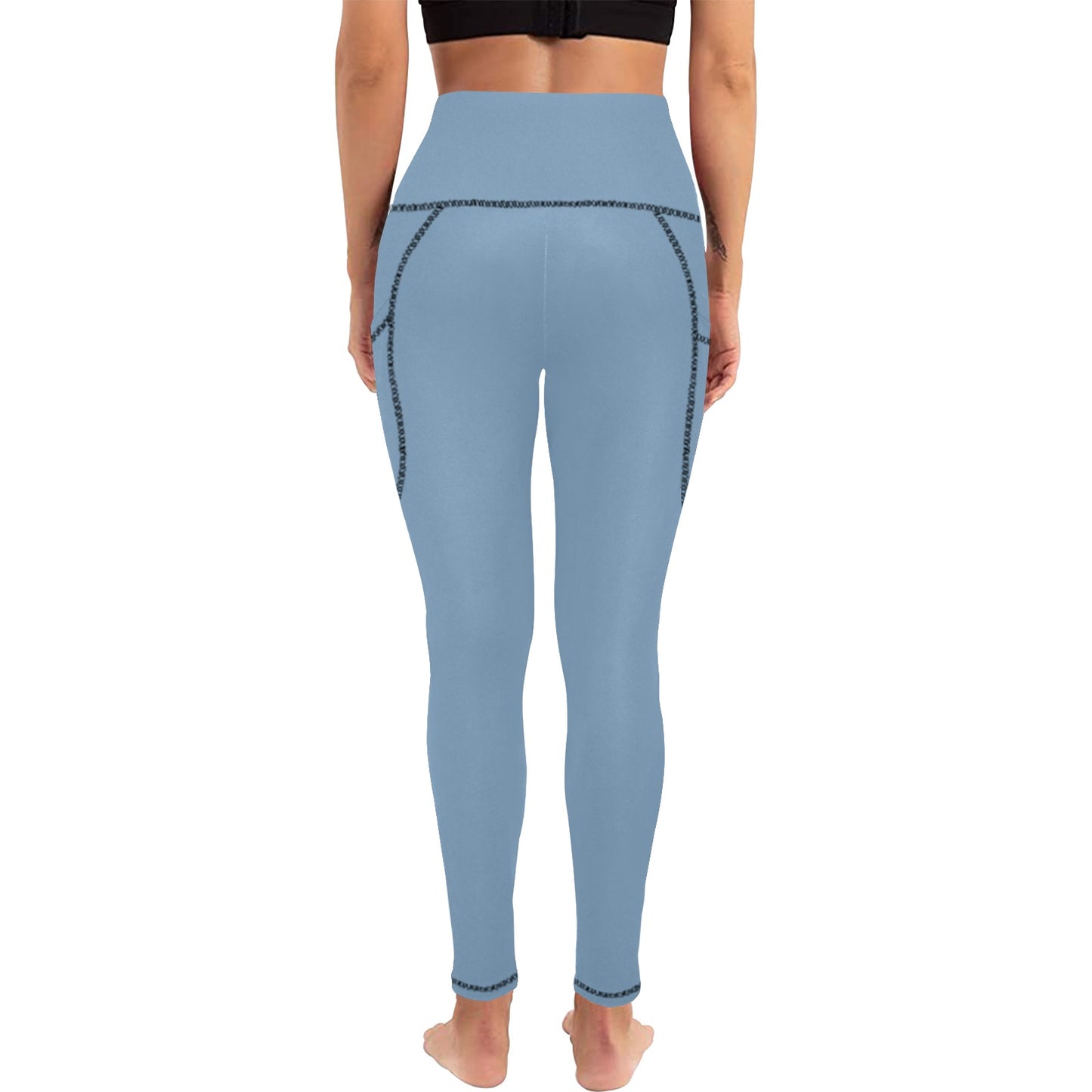 Dizzy Pickle DZY P Classic Soft Blue Women's Pickleball Performance Leggings (Ankle Length, High-Waisted, & Two Side Pockets)