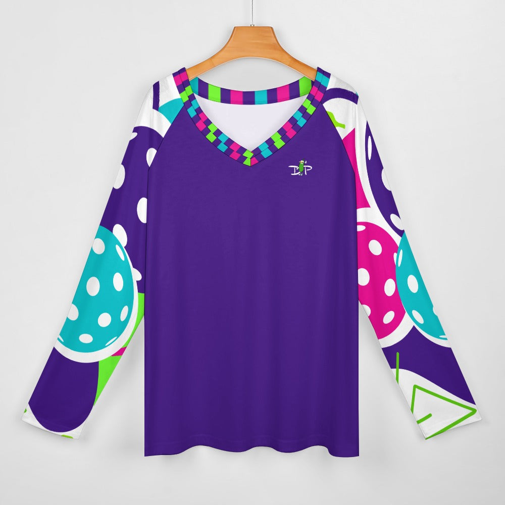 Dizzy Pickle Diana Purple Women's Pickleball Long sleeve Double Layered V-Neck Loose Tee