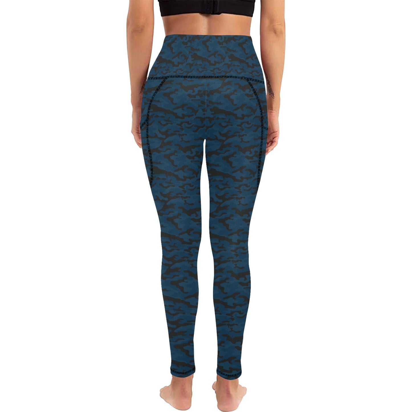 Dizzy Pickle Jan Black_Blue Women's Pickleball Performance Leggings (Ankle Length, High-Waisted, & Two Side Pockets)