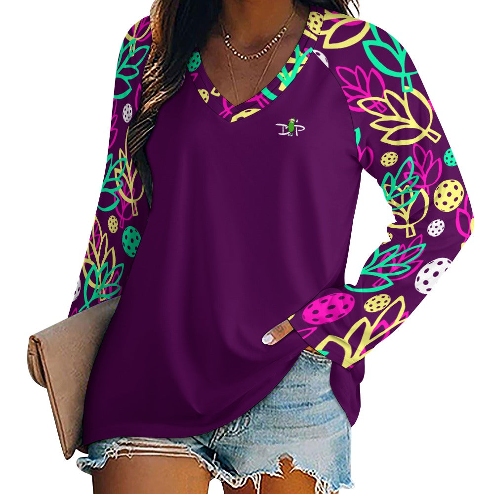 Dizzy Pickle Charlotte Collection Women's Pickleball Long sleeve Double Layered V-Neck Loose Tee