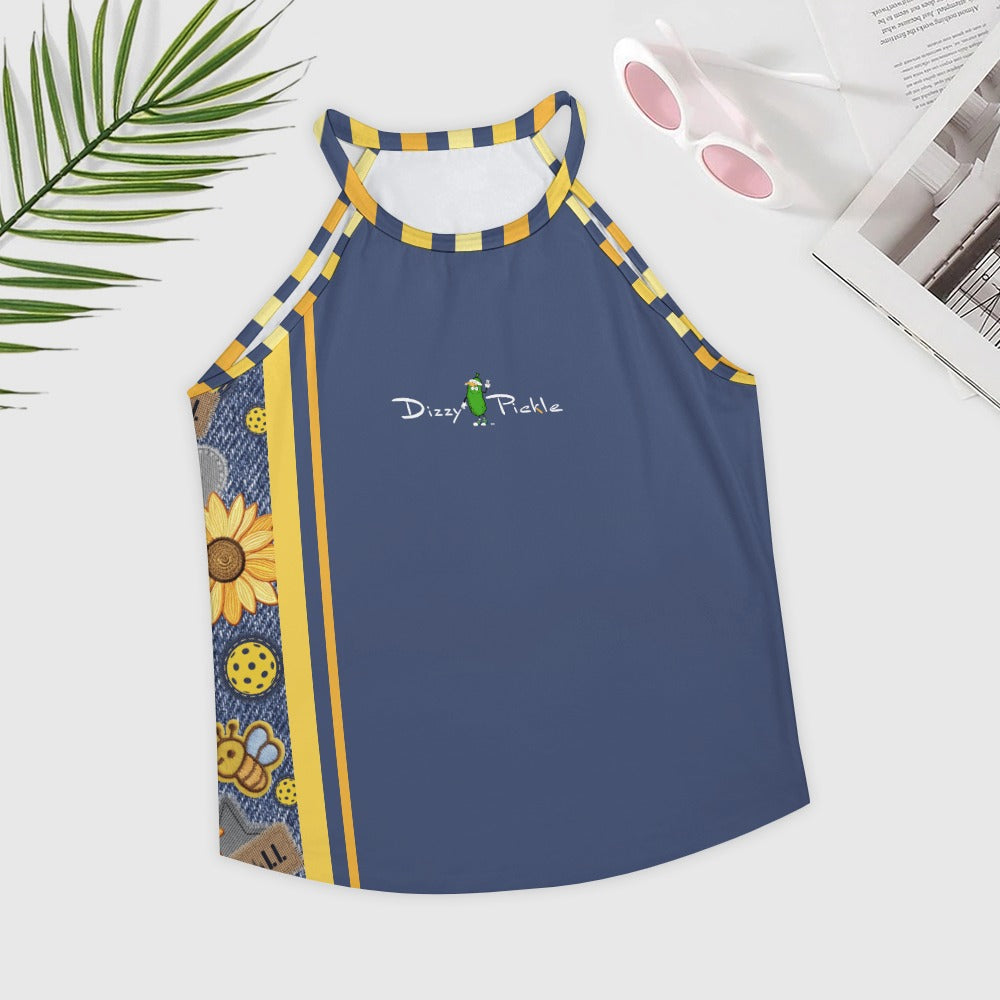 Dizzy Pickle Amy Sunflowers Blue Women's Pickleball Crew Neck Vest